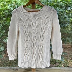 Talbots White Cable Knit Pullover Sweater 100% Cotton Size S